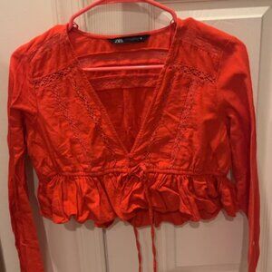 Red Tied Long Sleeve from Zara XS